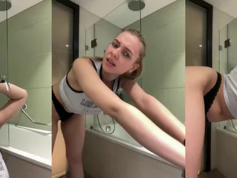 Hot school girl regarding uncomplicated beamy knockers gets a hot shower to play